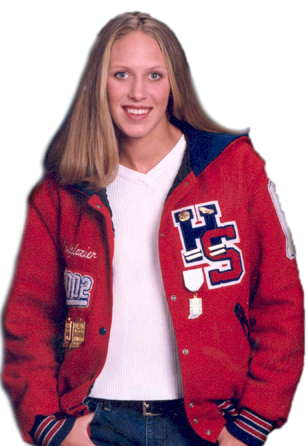 Carrie Colglazier senior picture wearing HSC letter jacket